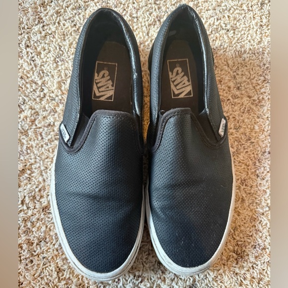 VANS Perf Leather Classic Unisex Slip On Shoes Black White Soles Mens 8.5 W 10 - Picture 2 of 9